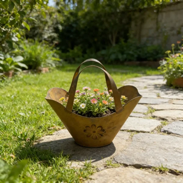 tiered-basket-planter-stand-08 Rustic Basket Planter for Garden Flowers