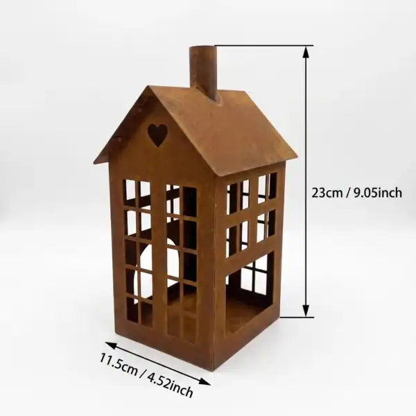 尺寸图 Rustic House Candle Holder Lantern for Tabletop Decor