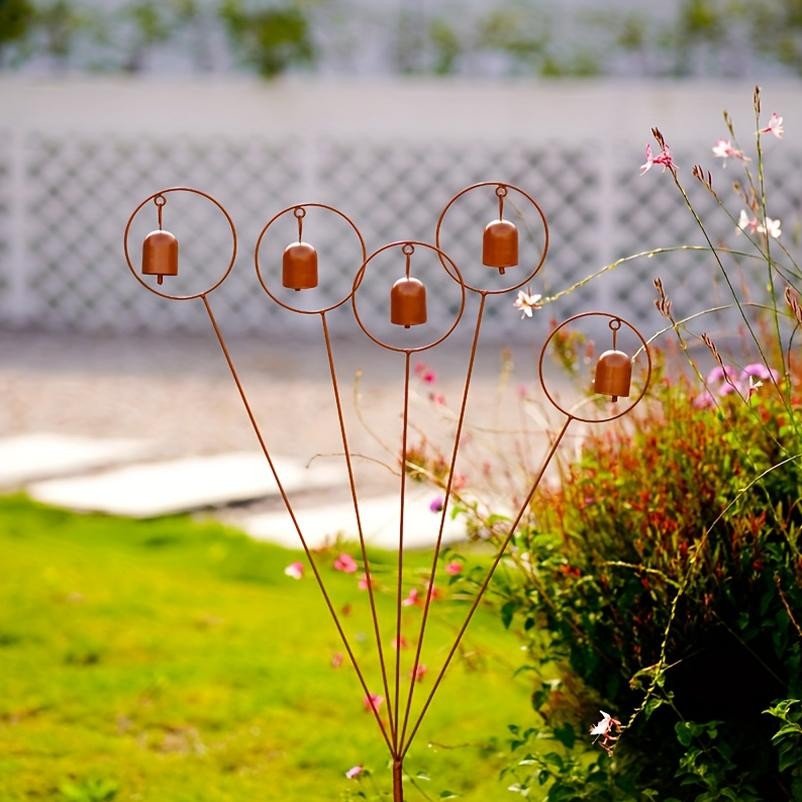 Rustic Five-Bell Garden Stake