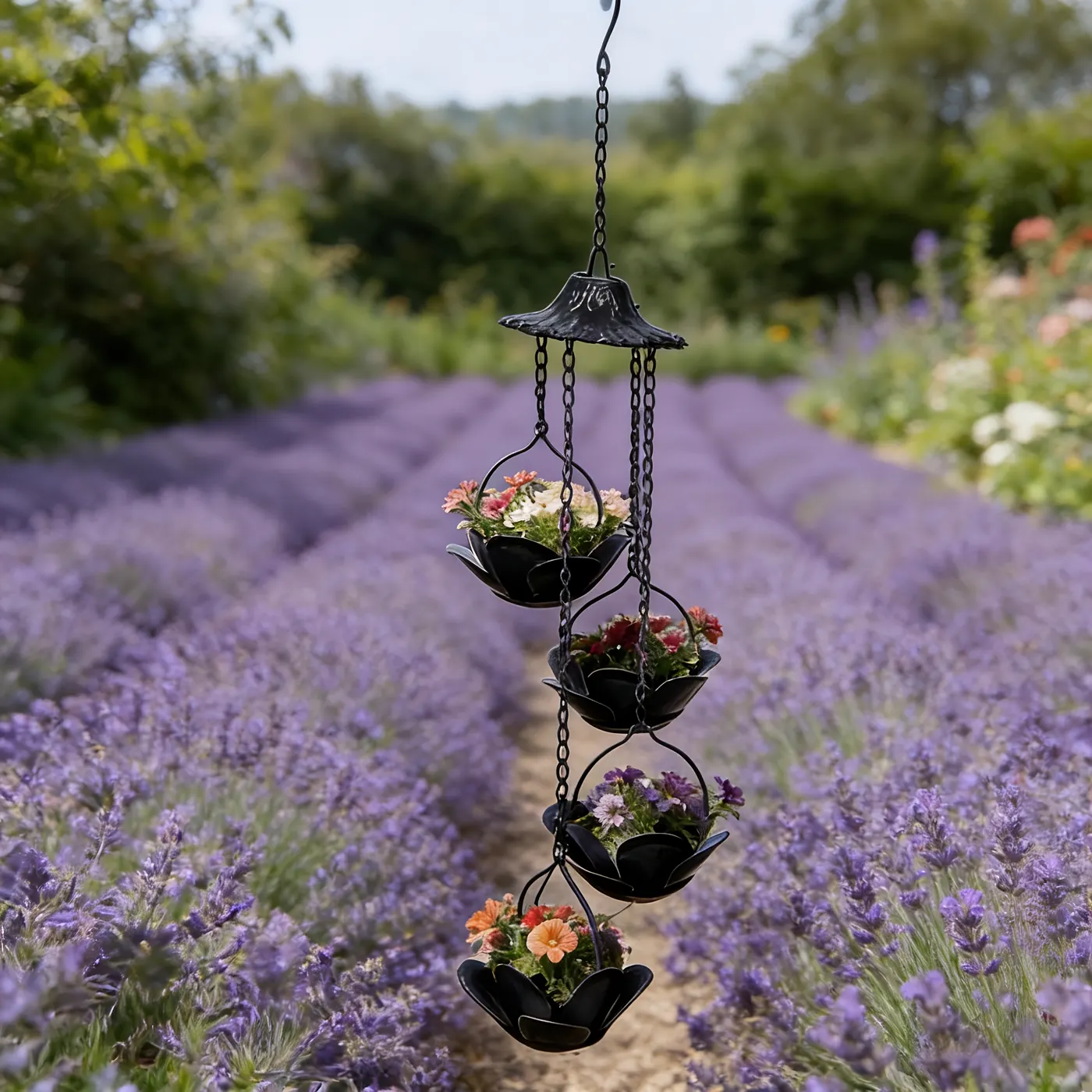 Four-Tier Black Lotus Hanging Planter Chain for Outdoor Gardens - Image 8
