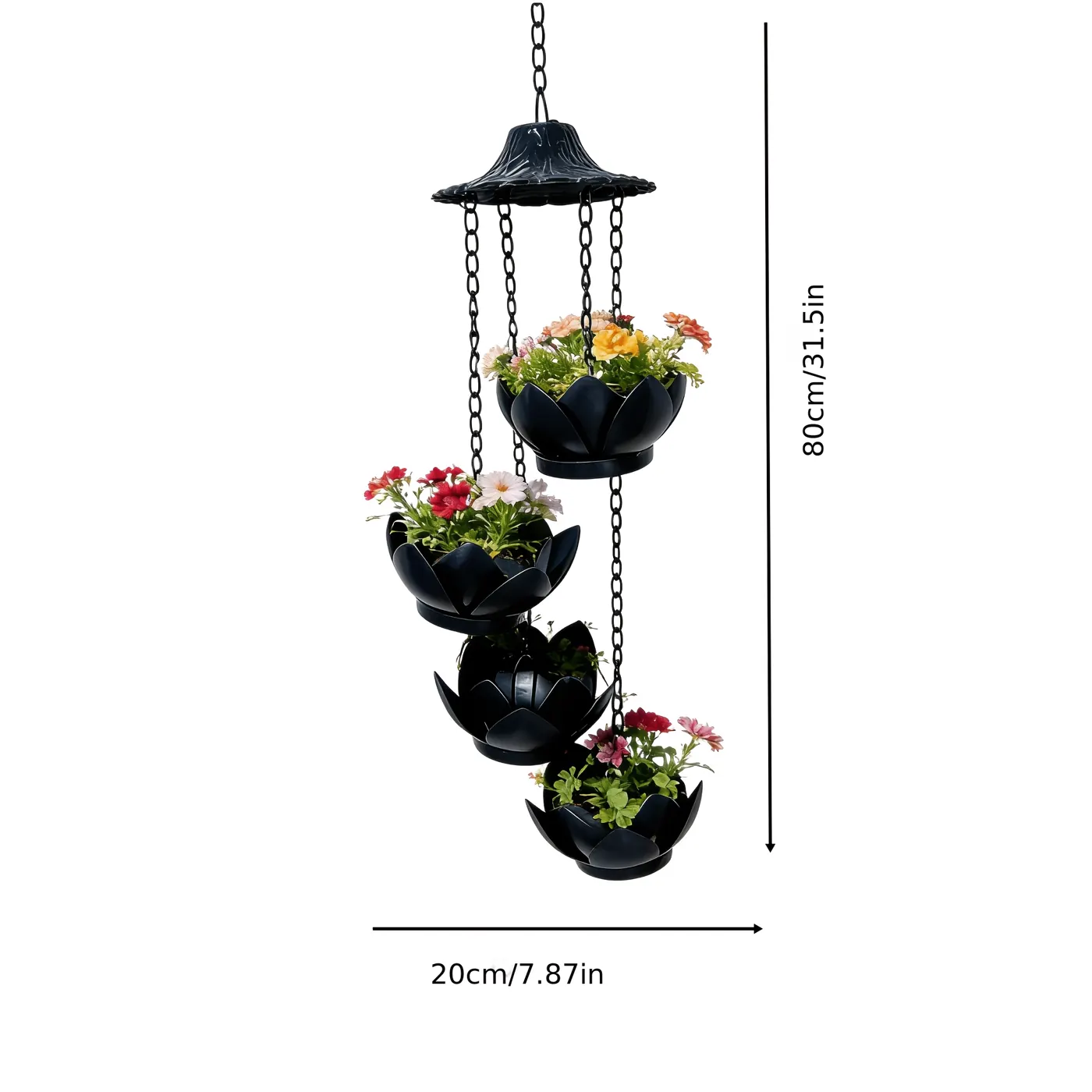 Four-Tier Black Lotus Hanging Planter Chain for Outdoor Gardens - Image 10