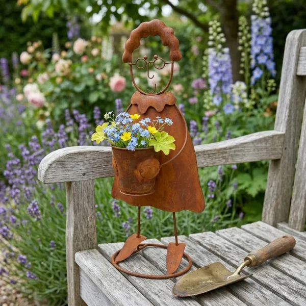 figure-planter-02 Rustic Iron Figure Planter for Garden and Patio Decor