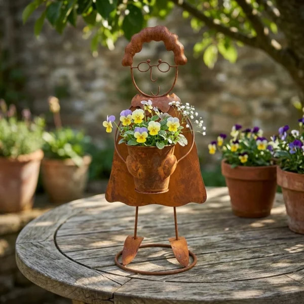 figure-planter-08 Rustic Iron Figure Planter for Garden and Patio Decor