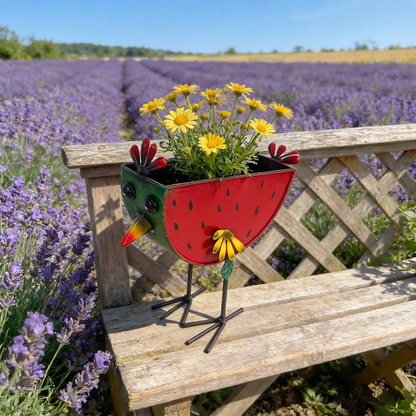 Painted Watermelon Chicken Planter for Garden Decor - Image 6