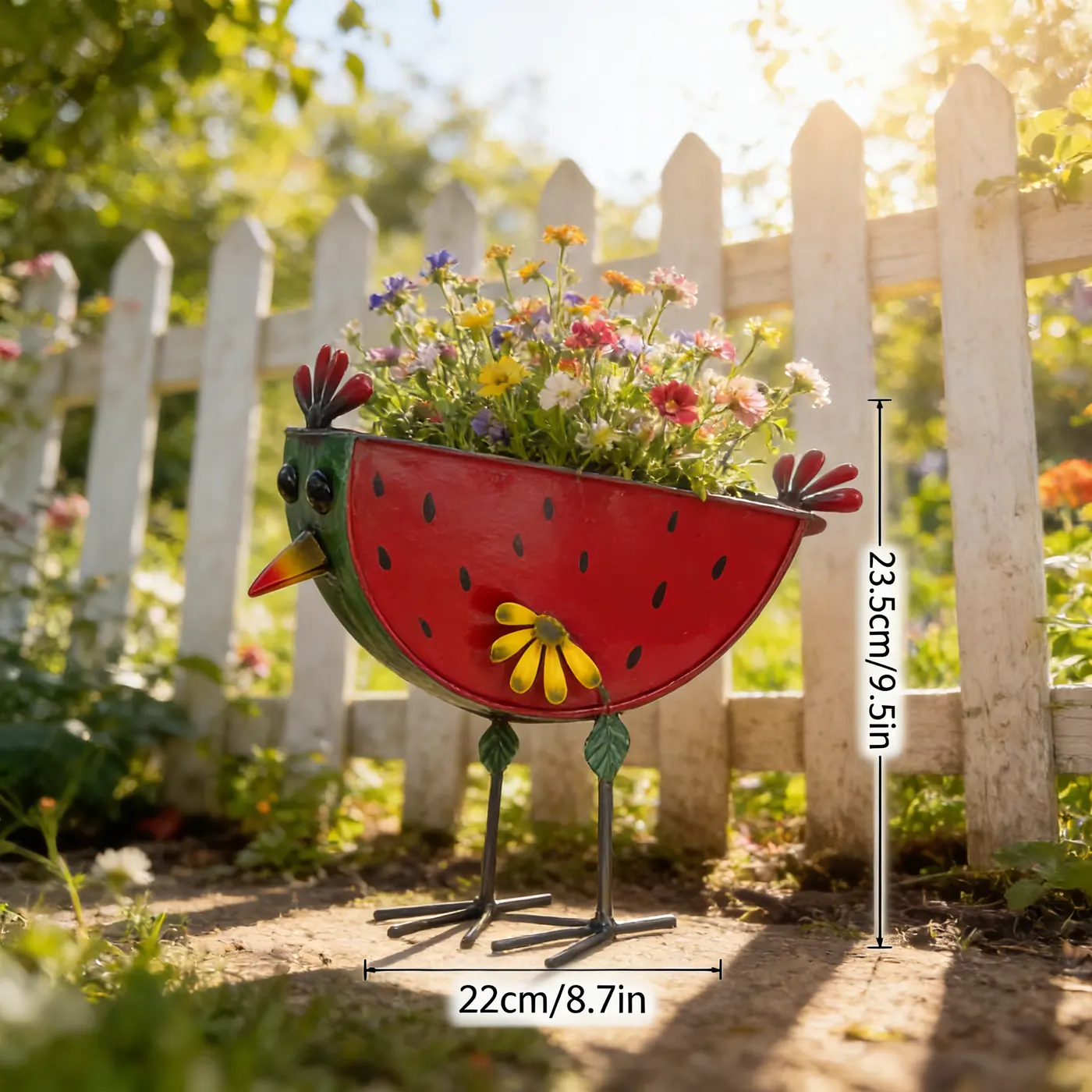 Painted Watermelon Chicken Planter for Garden Decor - Image 9