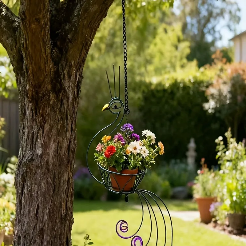 Peacock hanging planter pot holder for garden decor