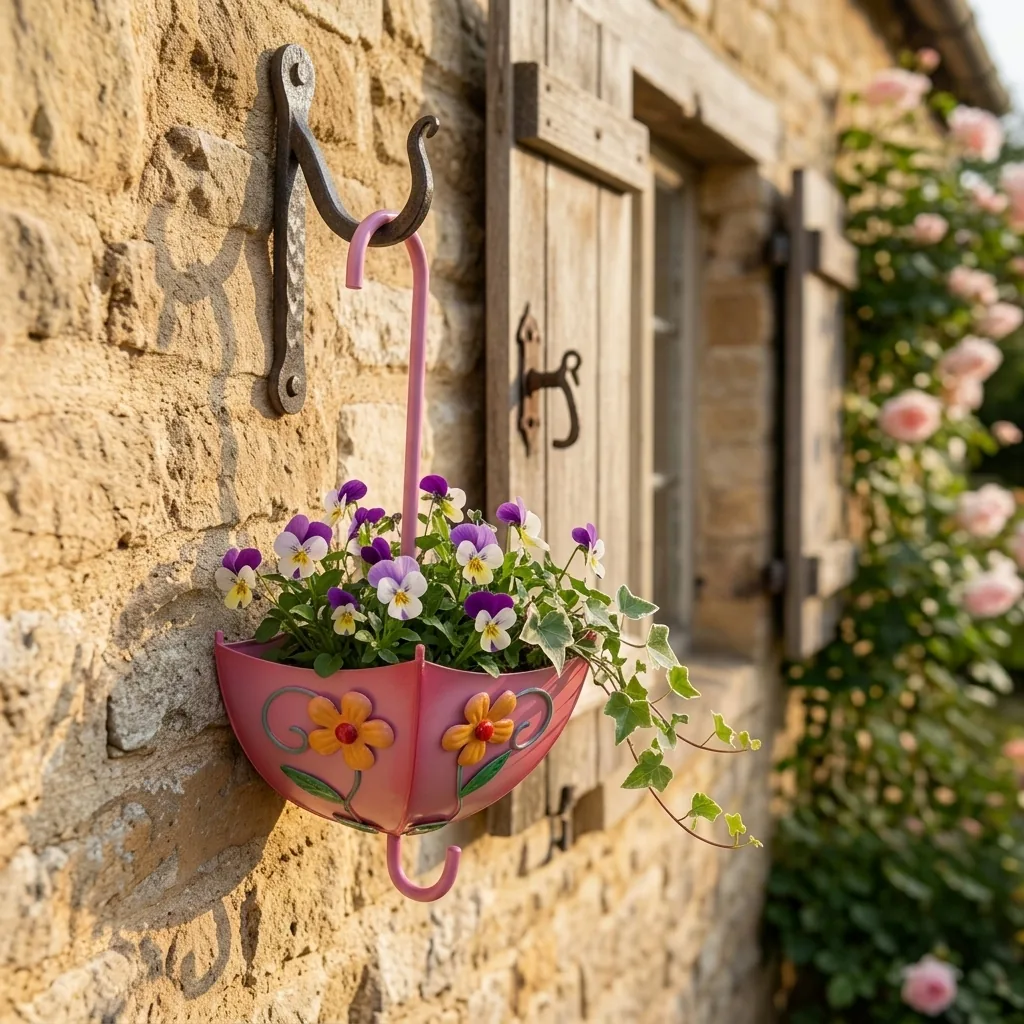Pink Umbrella Wall Planter with Floral Design - Image 9
