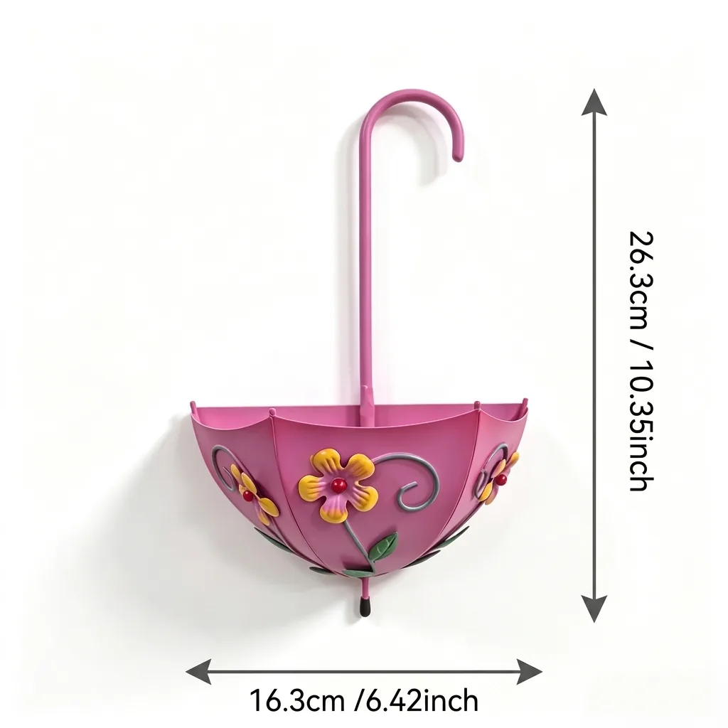 Pink Umbrella Wall Planter with Floral Design - Image 10