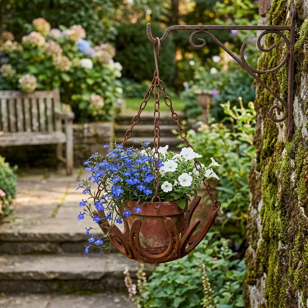 Rustic Horseshoe Hanging Planter for Garden and Patio - Image 3