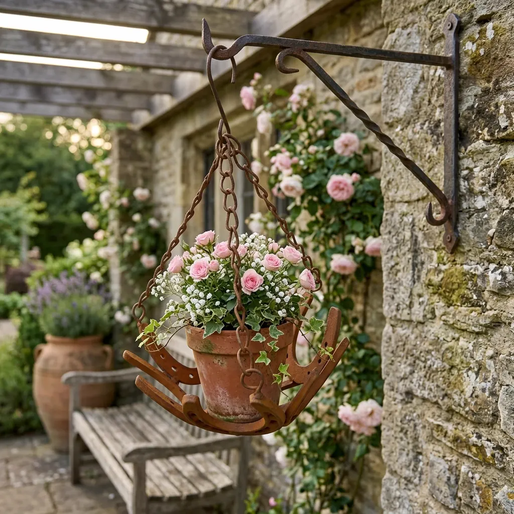 Rustic Horseshoe Hanging Planter for Garden and Patio - Image 4