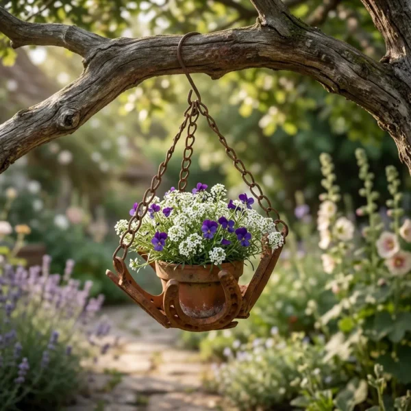 rustic-horseshoe-hanging-planter-07 The Horseshoe Hanging Planter — Rust-Finish Iron Planter