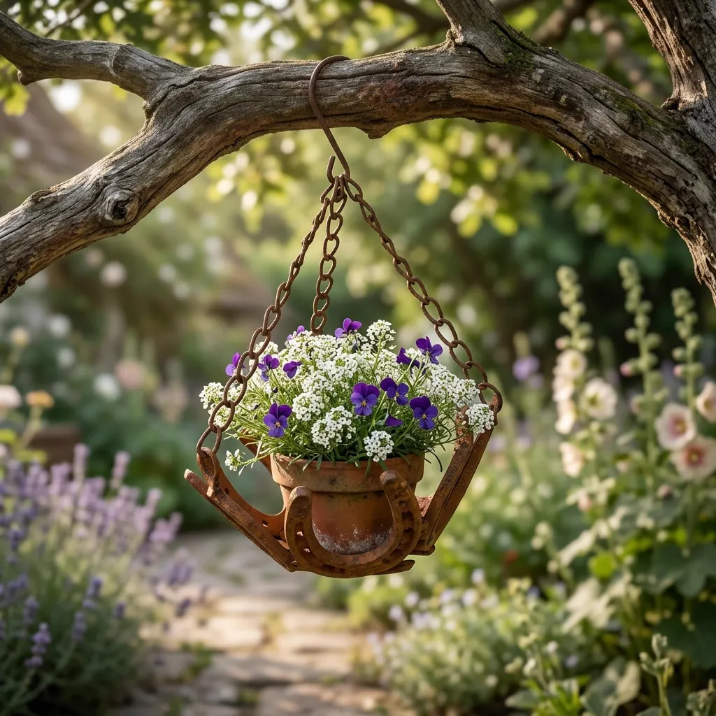 Rustic Horseshoe Hanging Planter for Garden and Patio - Image 5