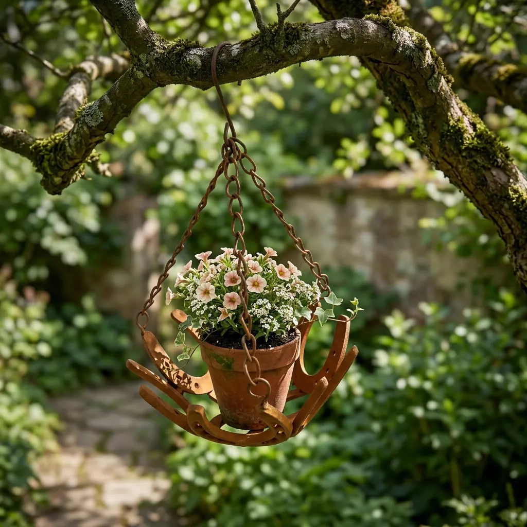 Rustic Horseshoe Hanging Planter for Garden and Patio - Image 6
