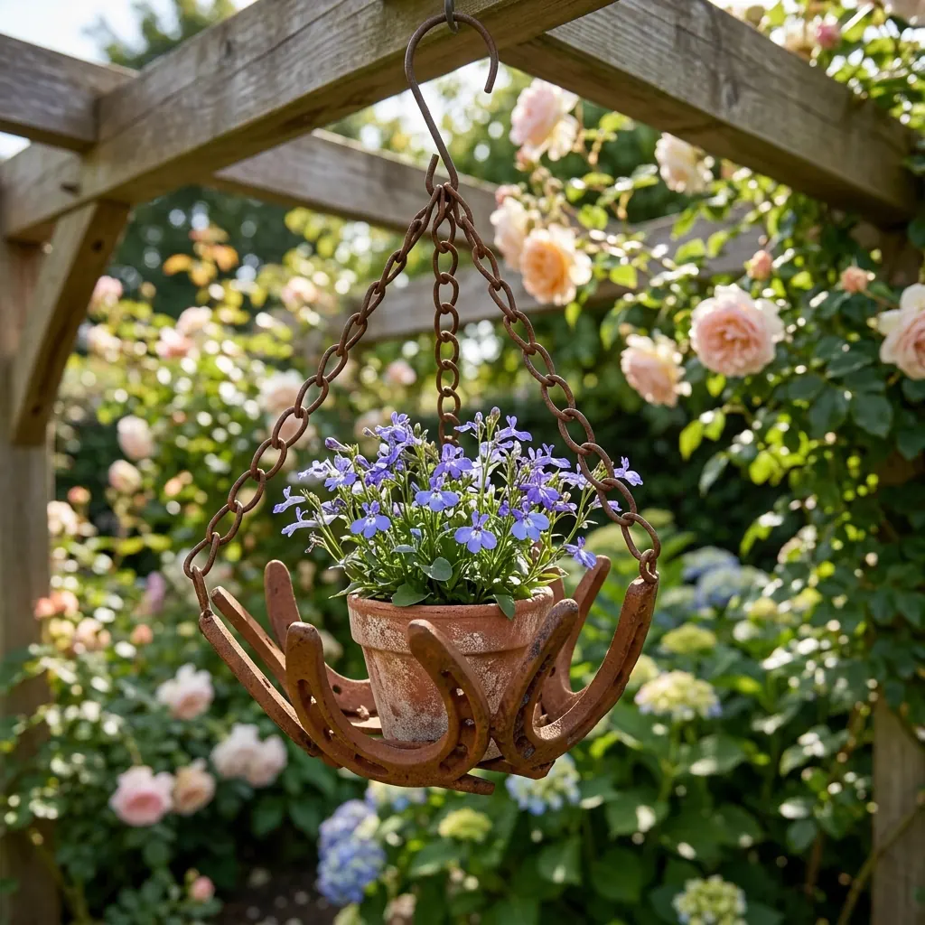 Rustic Horseshoe Hanging Planter for Garden and Patio - Image 7