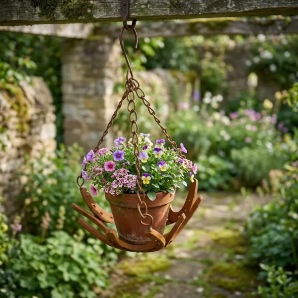 rustic-horseshoe-hanging-planter-10 The Horseshoe Hanging Planter — Rust-Finish Iron Planter
