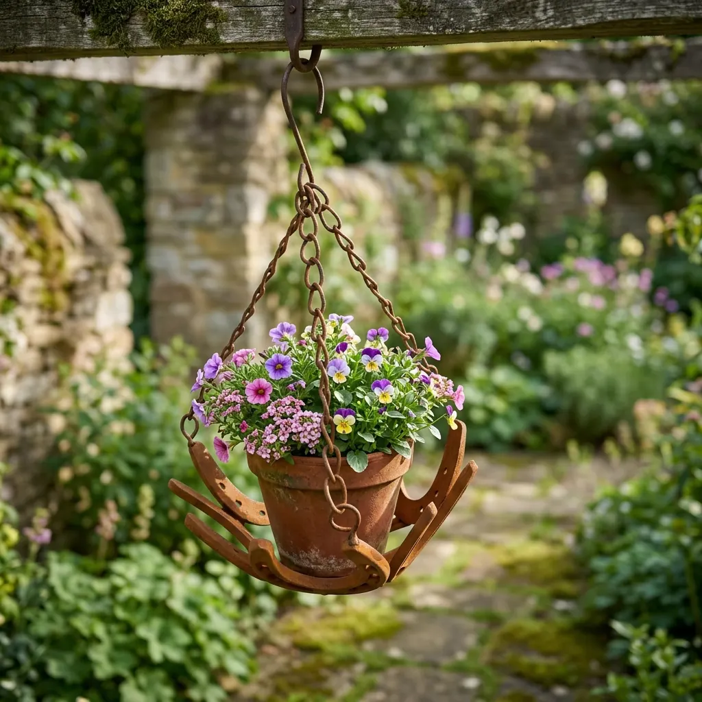 Rustic Horseshoe Hanging Planter for Garden and Patio - Image 8