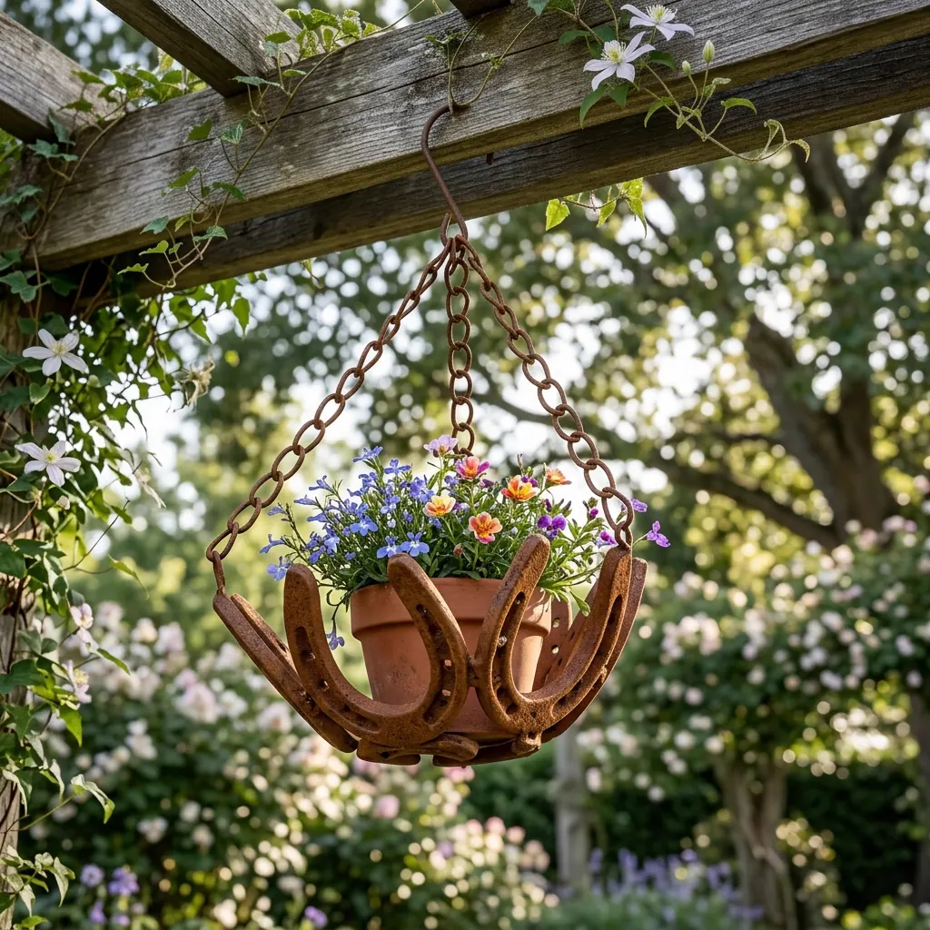 Rustic Horseshoe Hanging Planter for Garden and Patio - Image 9