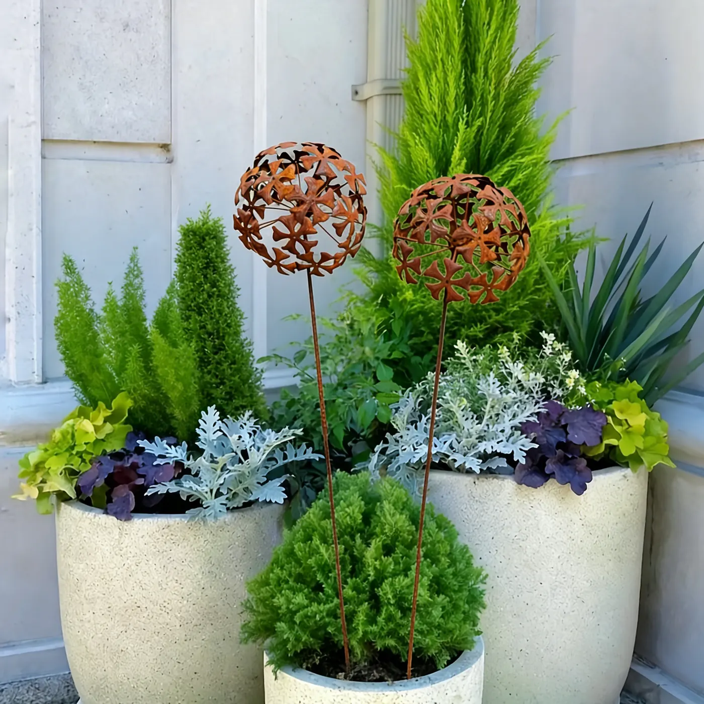 Rustic hydrangea flower garden stake for outdoor decor