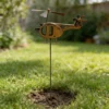 Rustic metal helicopter garden stake for outdoor decor