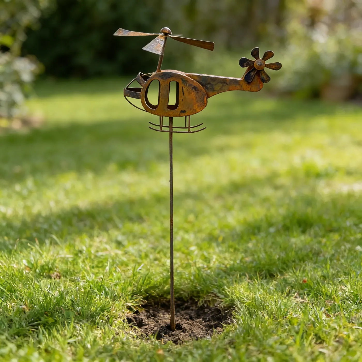 Rustic Metal Helicopter Garden Stake for Outdoor Decor - Image 5