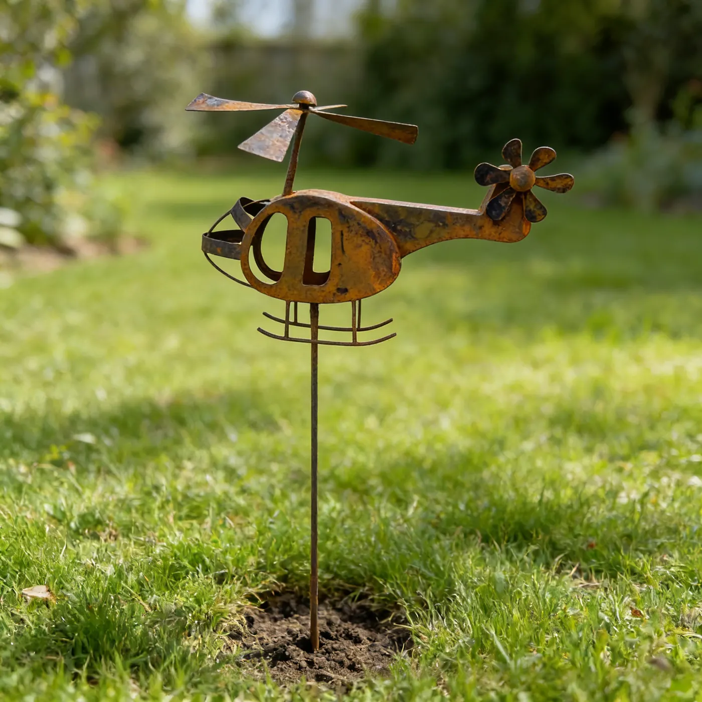 Rustic Metal Helicopter Garden Stake for Outdoor Decor - Image 7