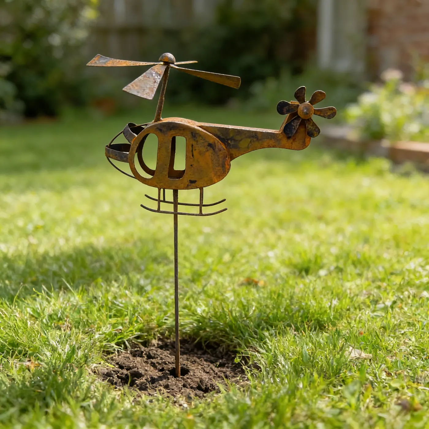 Rustic Metal Helicopter Garden Stake for Outdoor Decor - Image 8