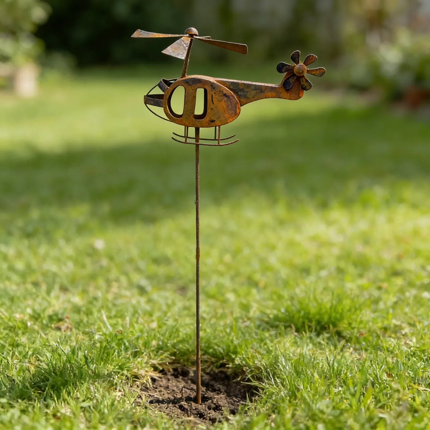 Rustic Metal Helicopter Garden Stake for Outdoor Decor - Image 9