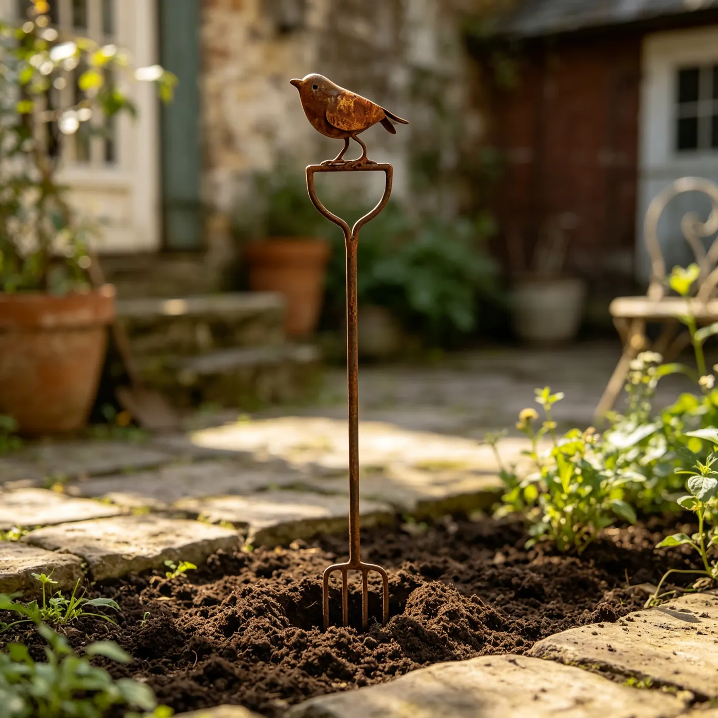 Rustic Robin Bird Garden Stake for Outdoor Decor - Image 6