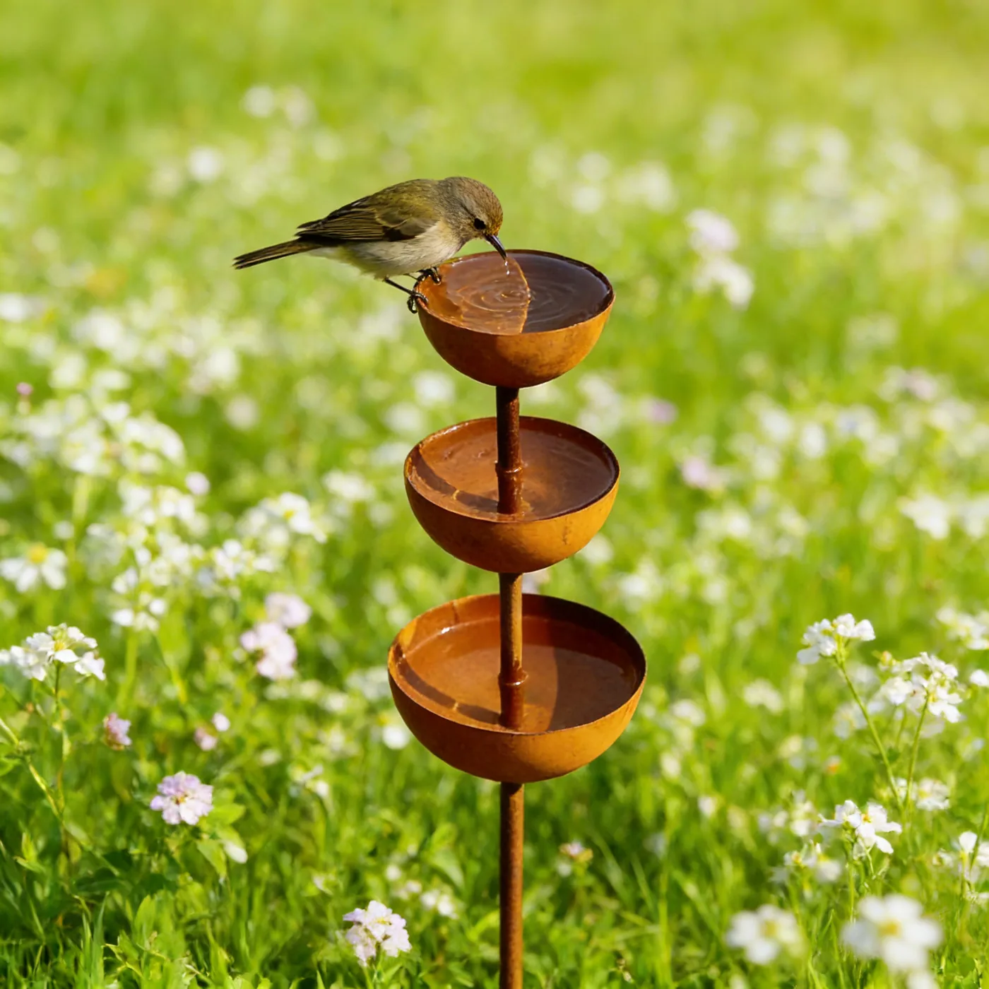 Rustic Three-Tier Bird Waterer Garden Stake - Image 2