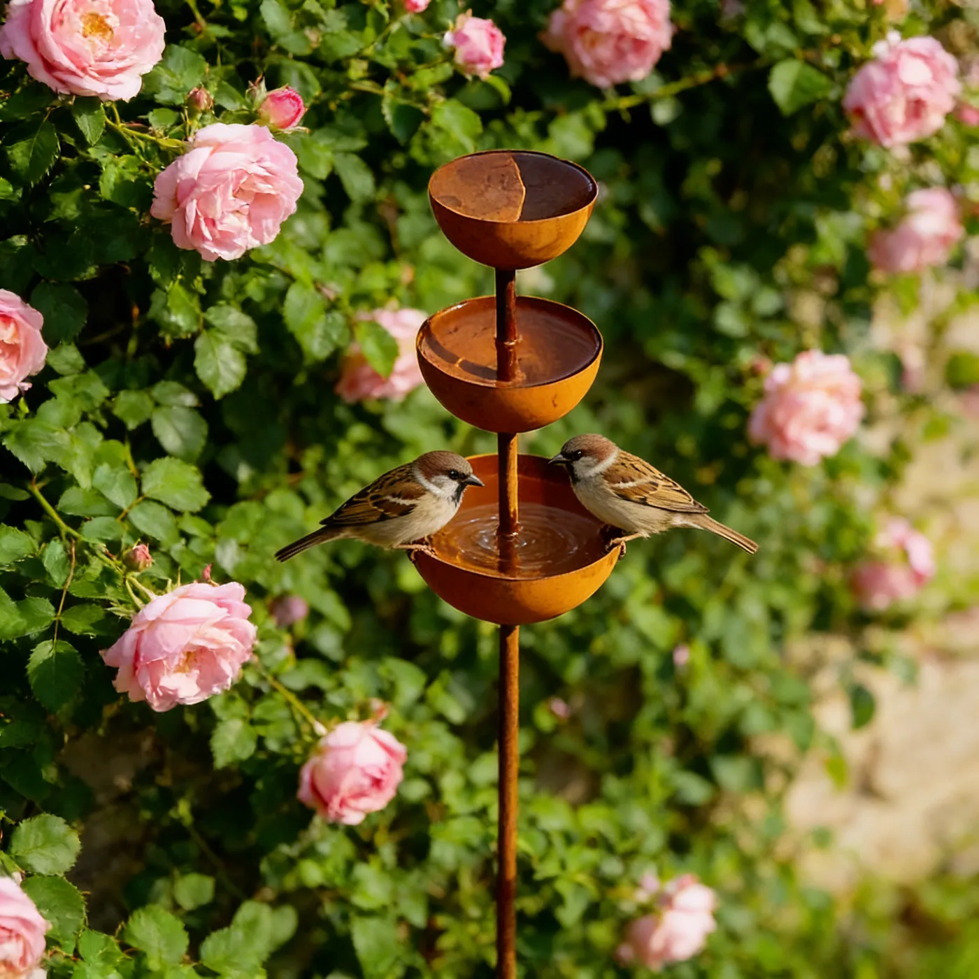 Rustic Three-Tier Bird Waterer Garden Stake - Image 4