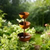The Three-Tier Bird Waterer — Rust-Finish Iron Garden Stake