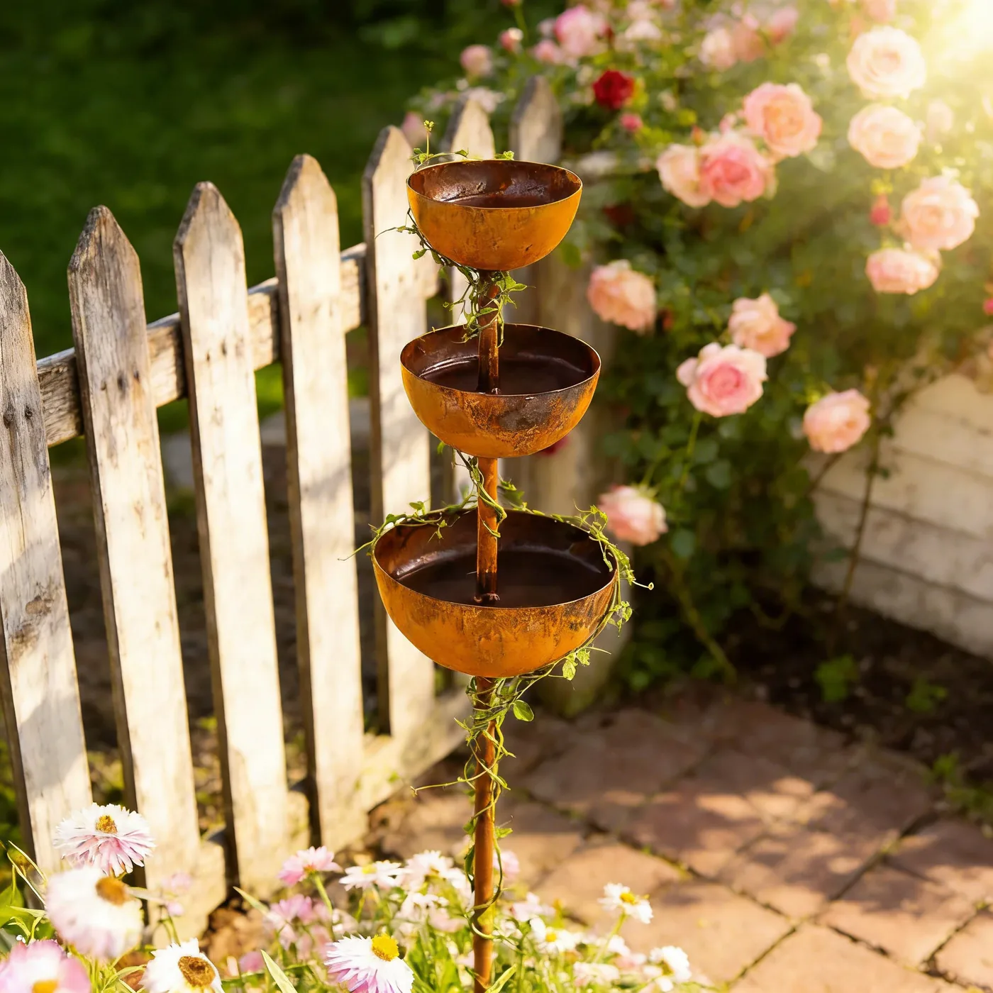 Rustic Three-Tier Bird Waterer Garden Stake - Image 7