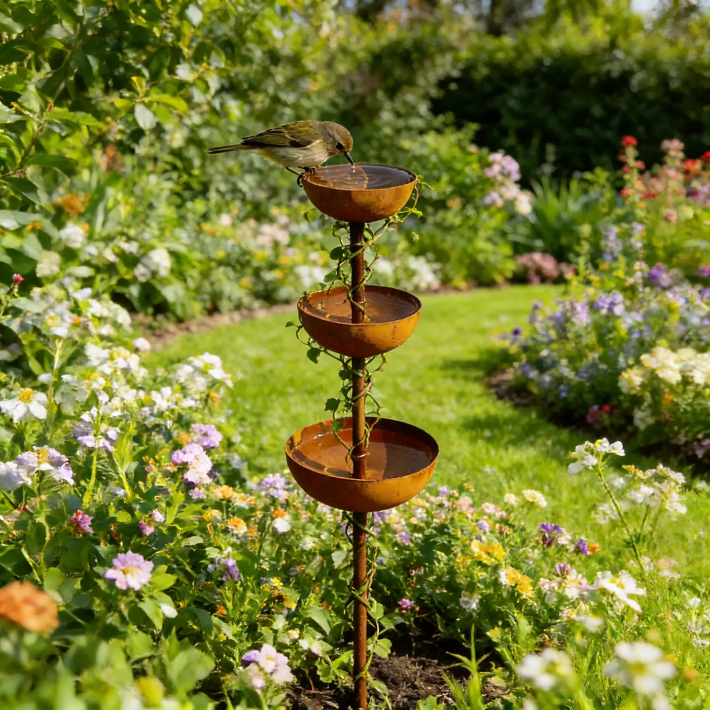 Rustic Three-Tier Bird Waterer Garden Stake - Image 9