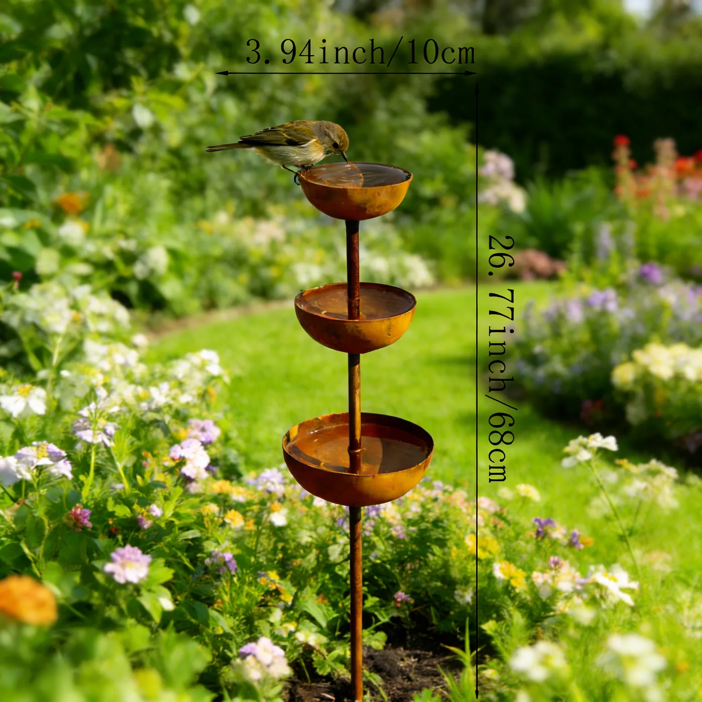 Rustic Three-Tier Bird Waterer Garden Stake - Image 3