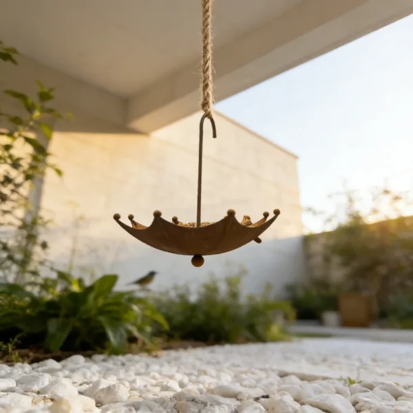 The Umbrella Bird Bath — Rust-Finish Iron Garden Feeder