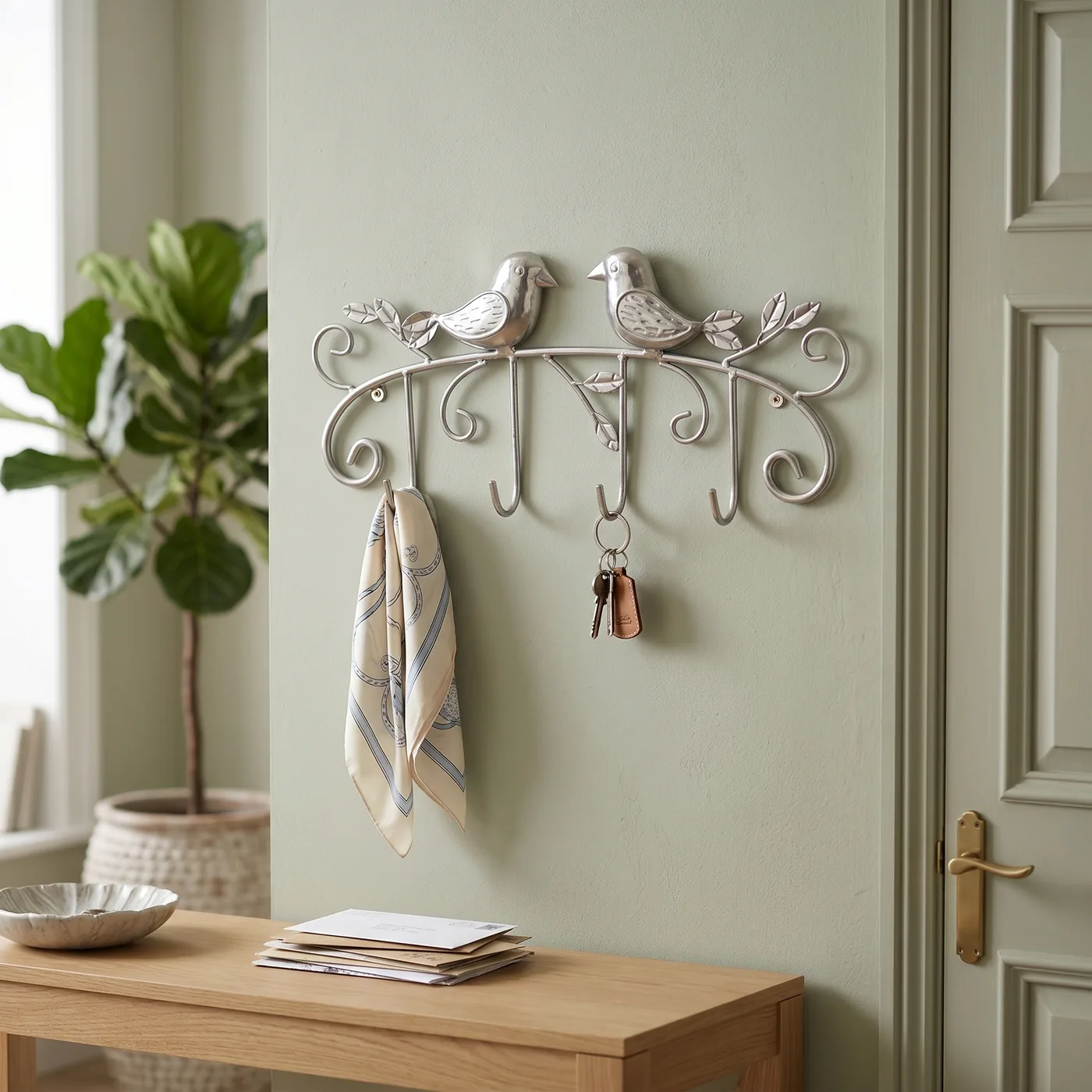 Silver Two Bird Wall Key Hook for Entryway Decor - Image 4