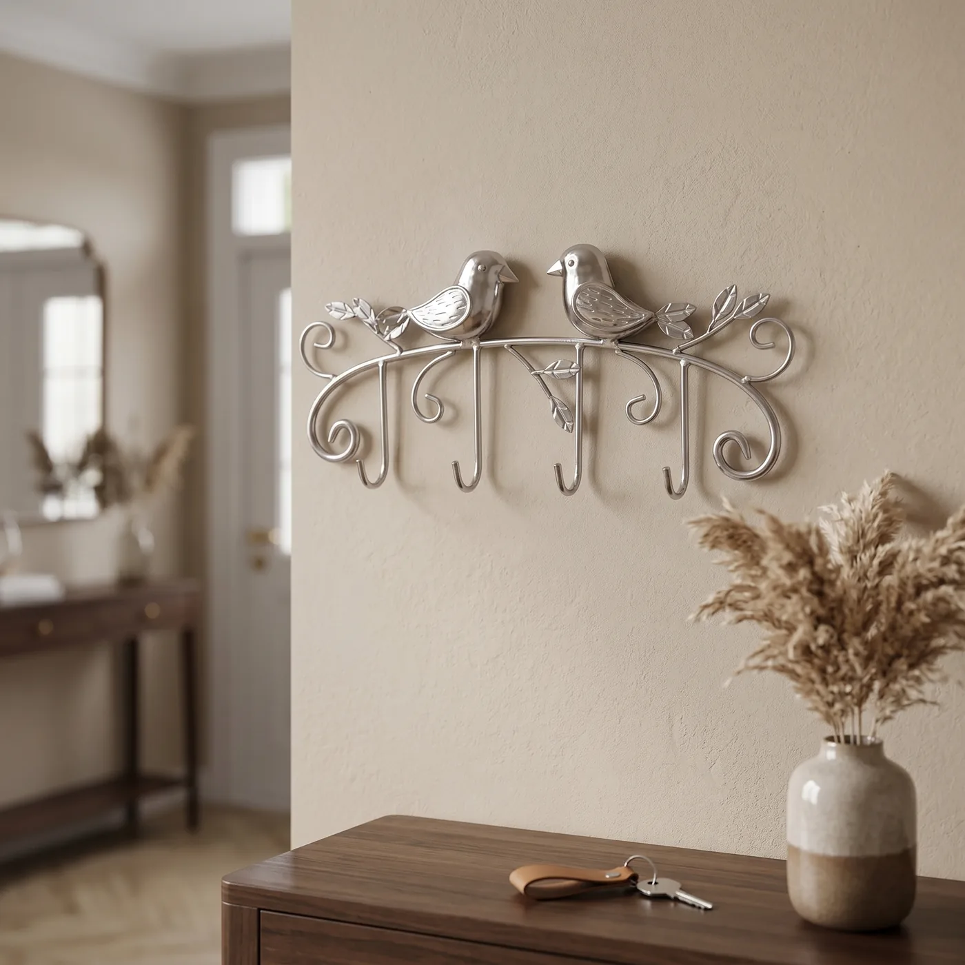 Silver Two Bird Wall Key Hook for Entryway Decor - Image 5