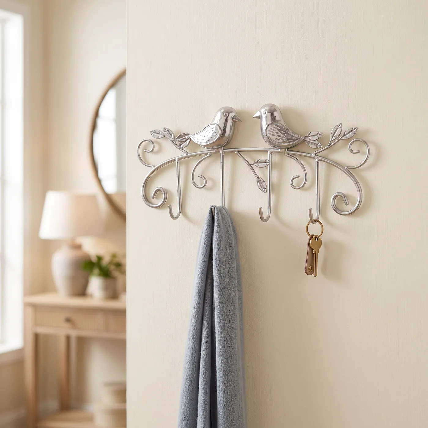 Silver Two Bird Wall Key Hook for Entryway Decor - Image 6