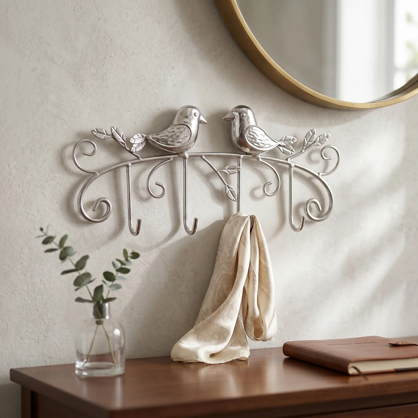 Silver Two Bird Wall Key Hook for Entryway Decor - Image 7