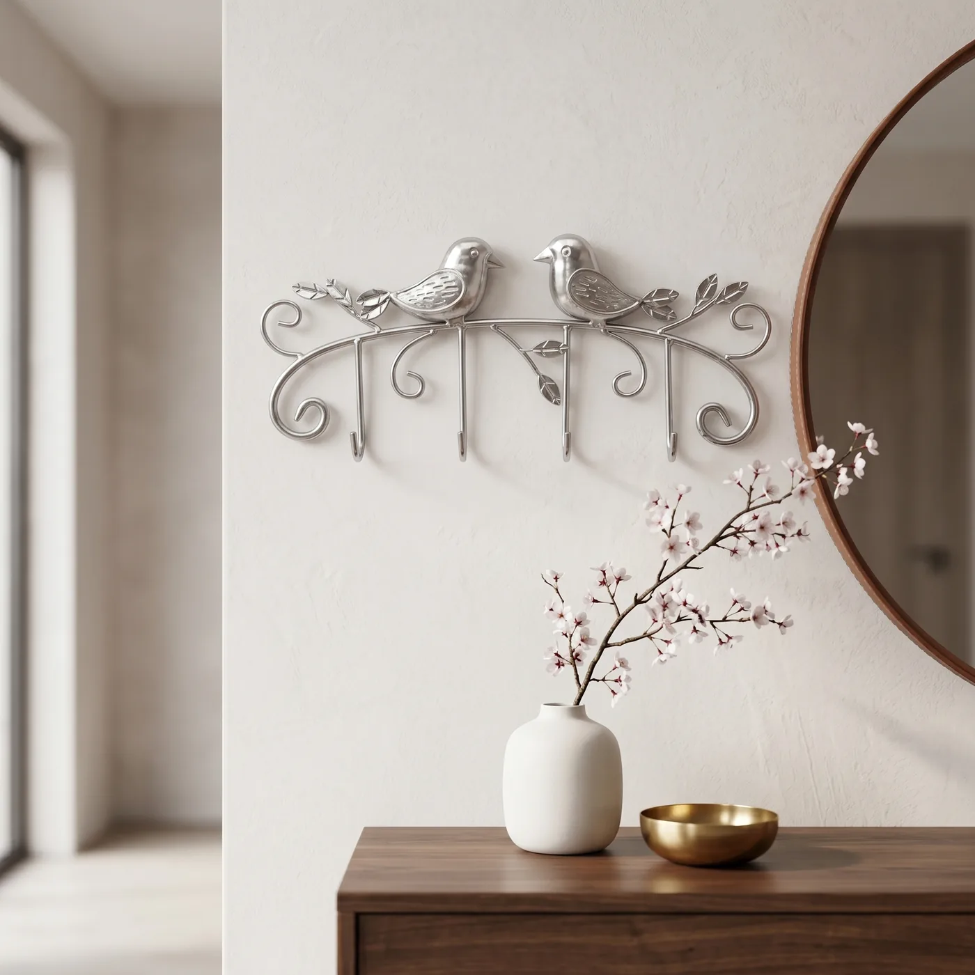 Silver Two Bird Wall Key Hook for Entryway Decor - Image 8