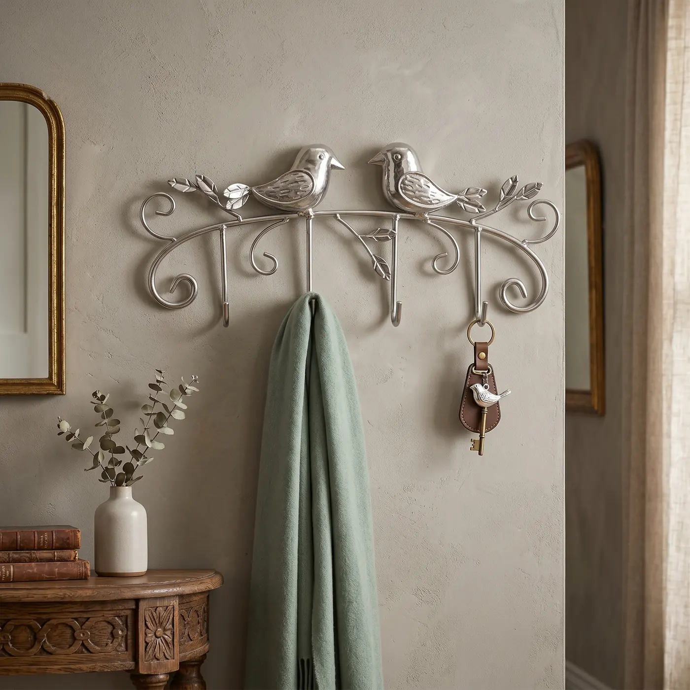 Silver Two Bird Wall Key Hook for Entryway Decor - Image 9