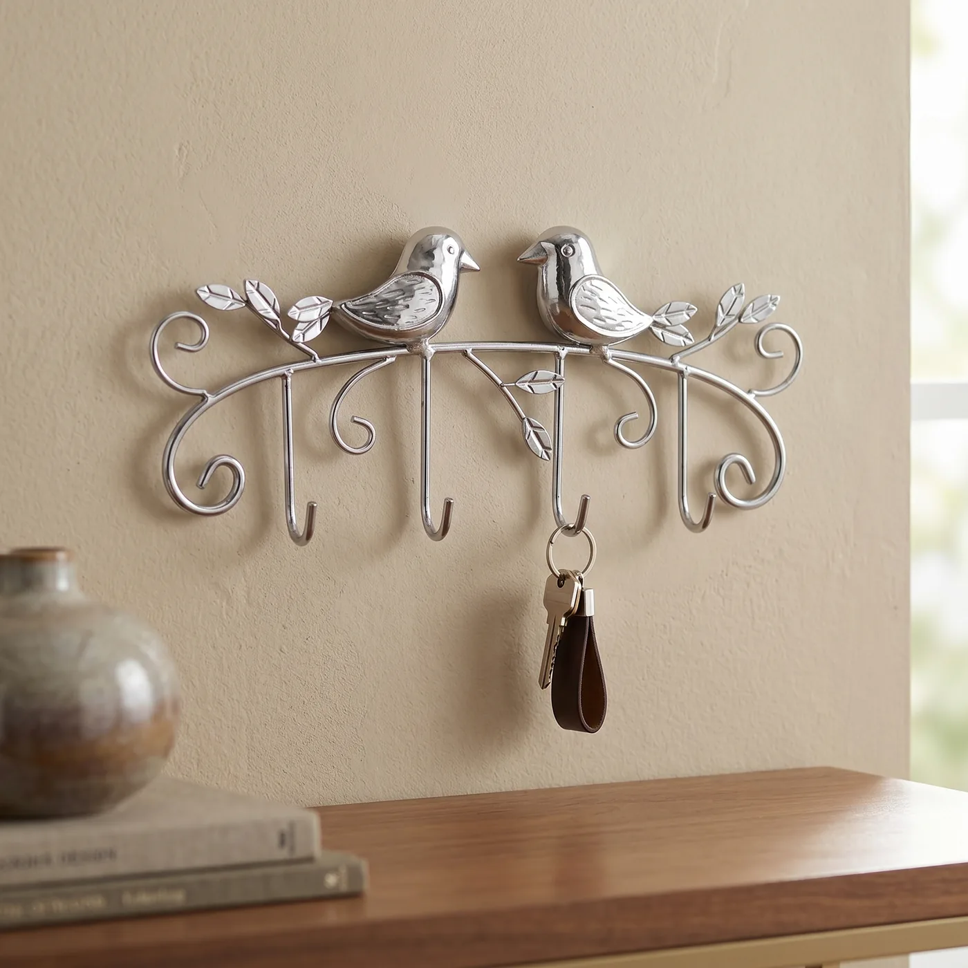 Silver Two Bird Wall Key Hook for Entryway Decor - Image 10