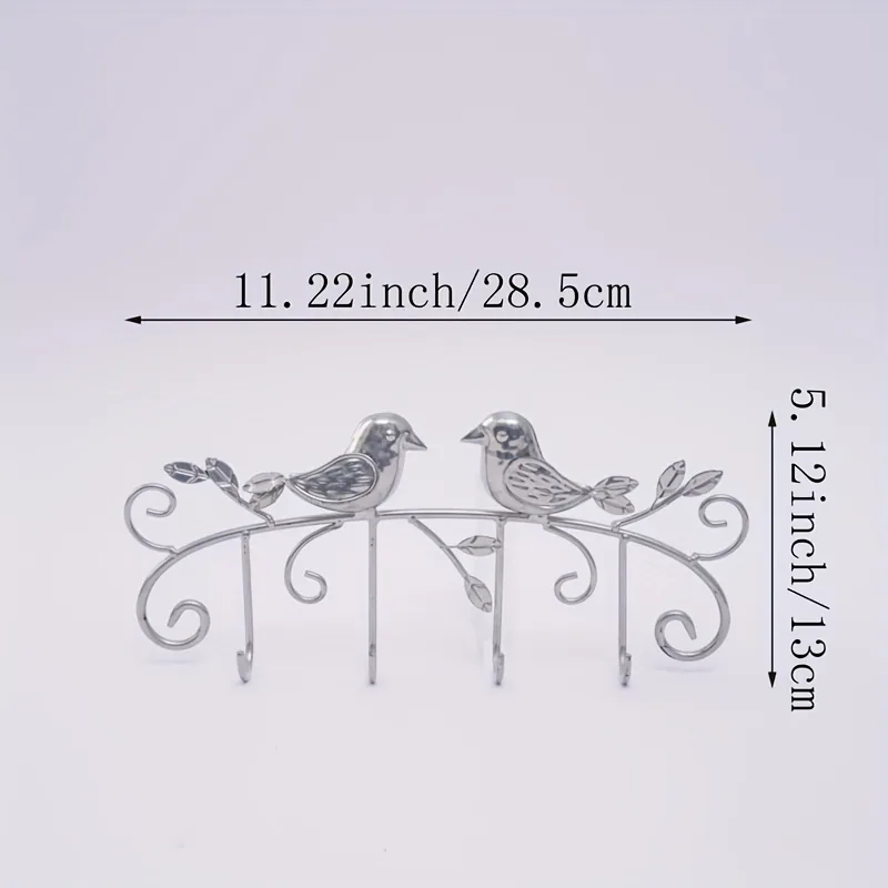 Silver Two Bird Wall Key Hook for Entryway Decor - Image 3