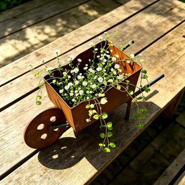 Rustic Wheelbarrow Planter for Garden and Patio Decor