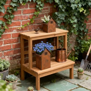 Rustic house shaped planter for garden flowers