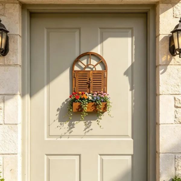 Rustic arched window wall planter for flowers