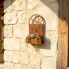 Rustic arched window wall planter for flowers