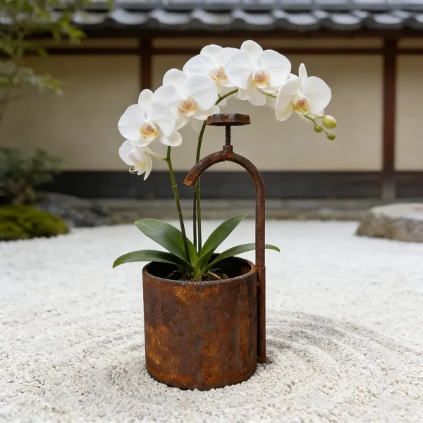 Rustic faucet shaped planter for garden flowers