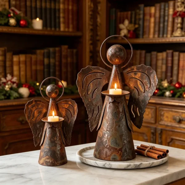 05_angel-candle-holder The Angel Candle Holder — Rust-Finish Iron Tabletop Decor — iron finish and product detail