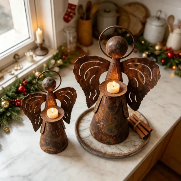 06_angel-candle-holder The Angel Candle Holder — Rust-Finish Iron Tabletop Decor — iron finish and product detail
